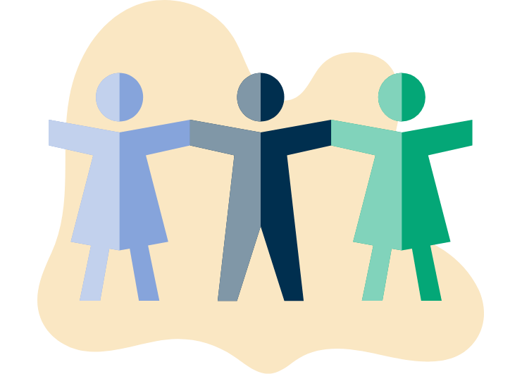 Individuals & Families Illustrated image of paper-cut out people holding hands.