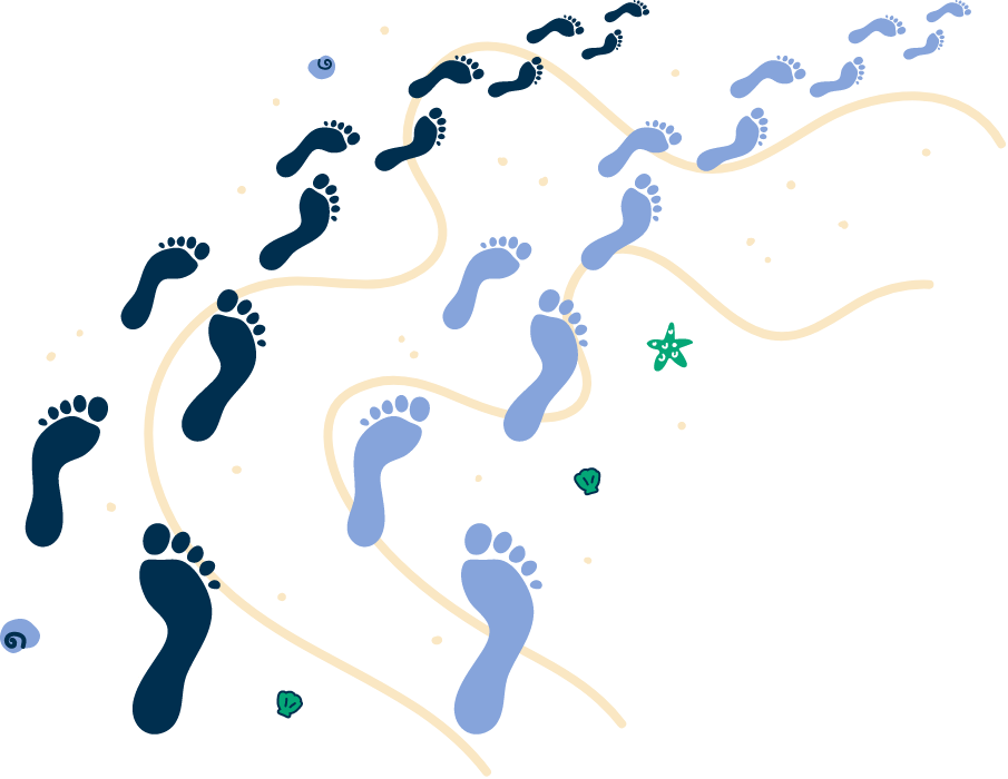 Illustration of two sets of footprints on the beach