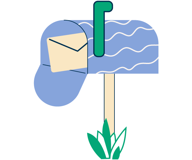 Illustration of a letterbox with an envelope inside and some grass at the bottom.